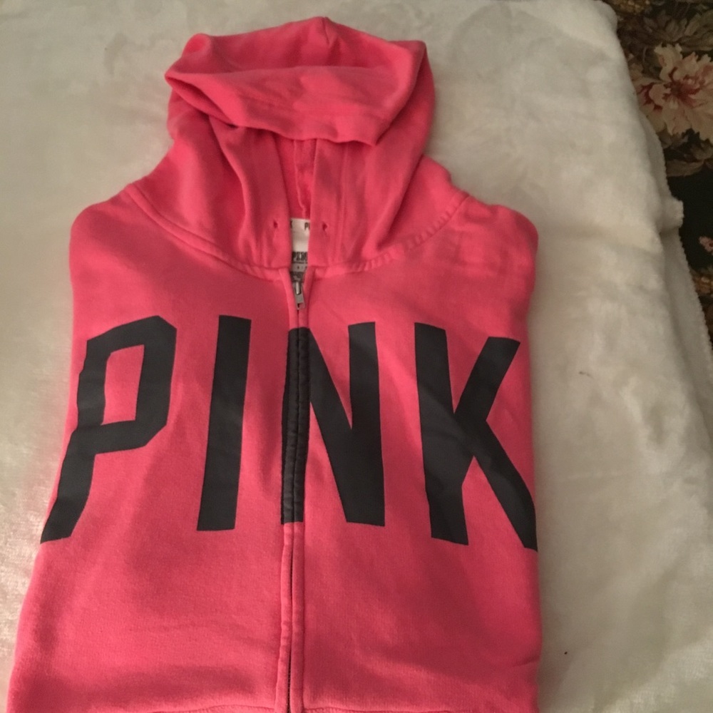 Pink hooded zip up sweat shirt